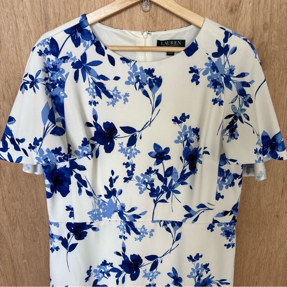 Ralph Lauren white and blue floral dress size 16P - Picture 4 of 12